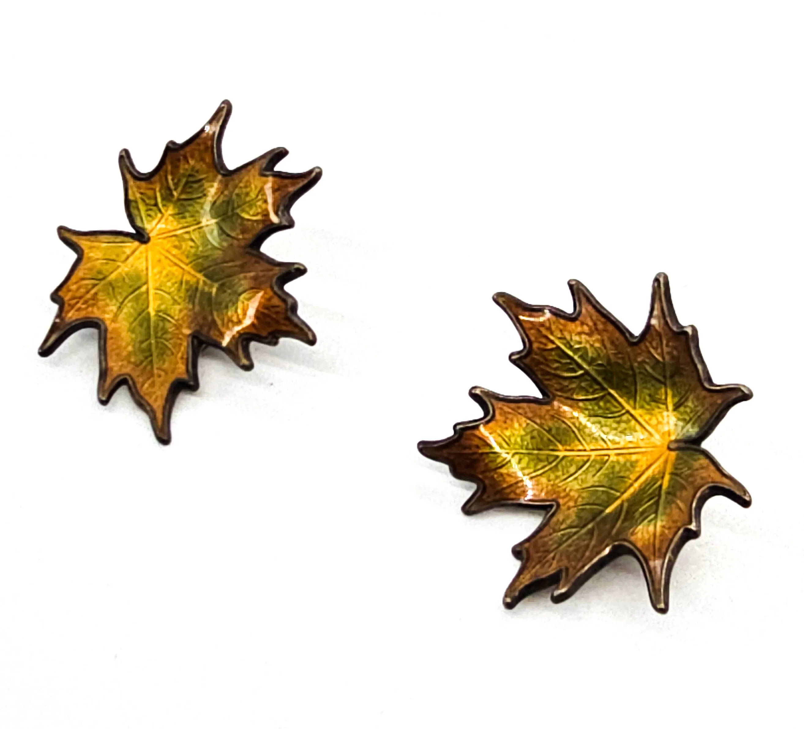 Hroar Prydz Norway enamel sterling silver maple leaf vintage clip on earrings