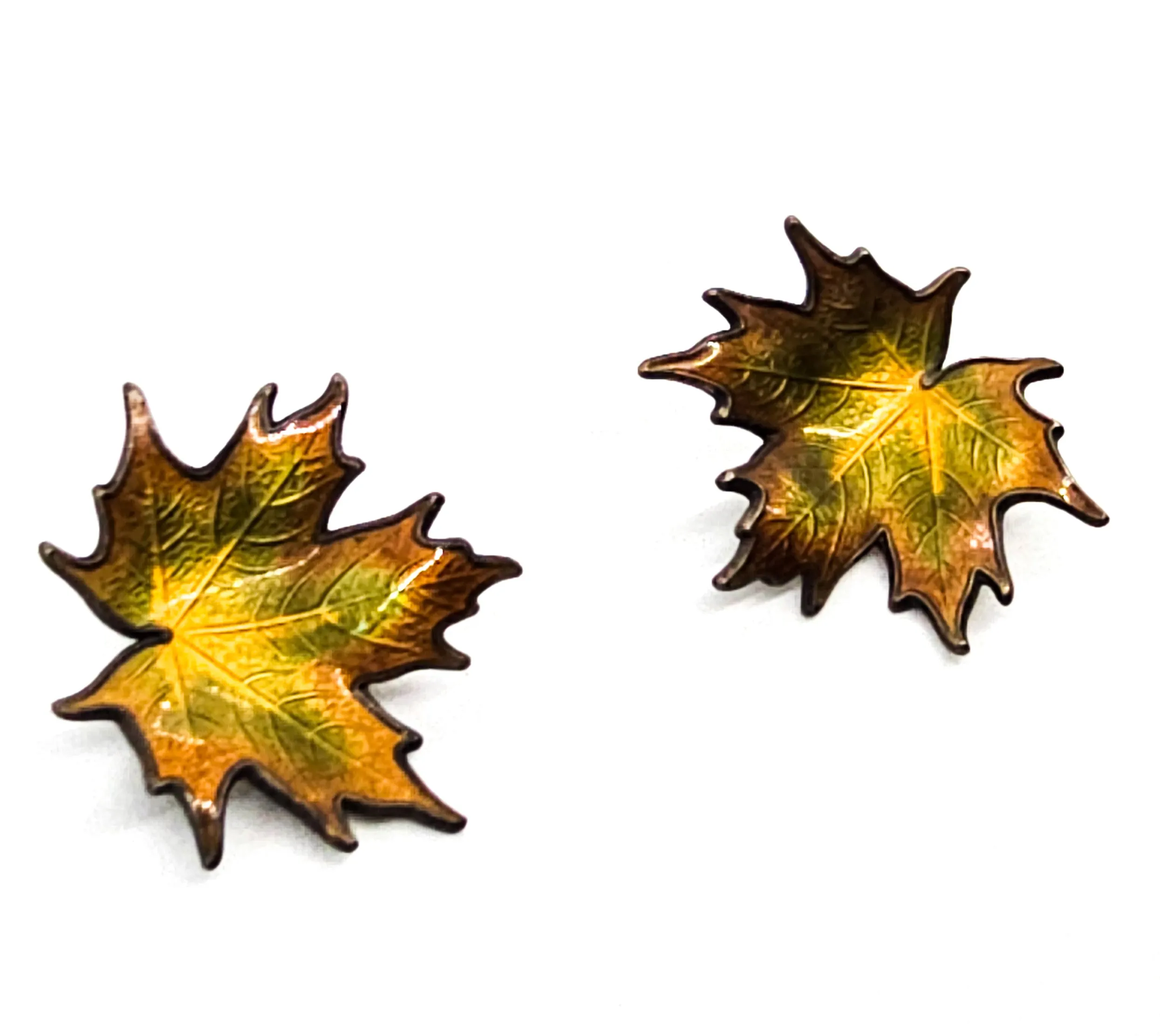 Hroar Prydz Norway enamel sterling silver maple leaf vintage clip on earrings
