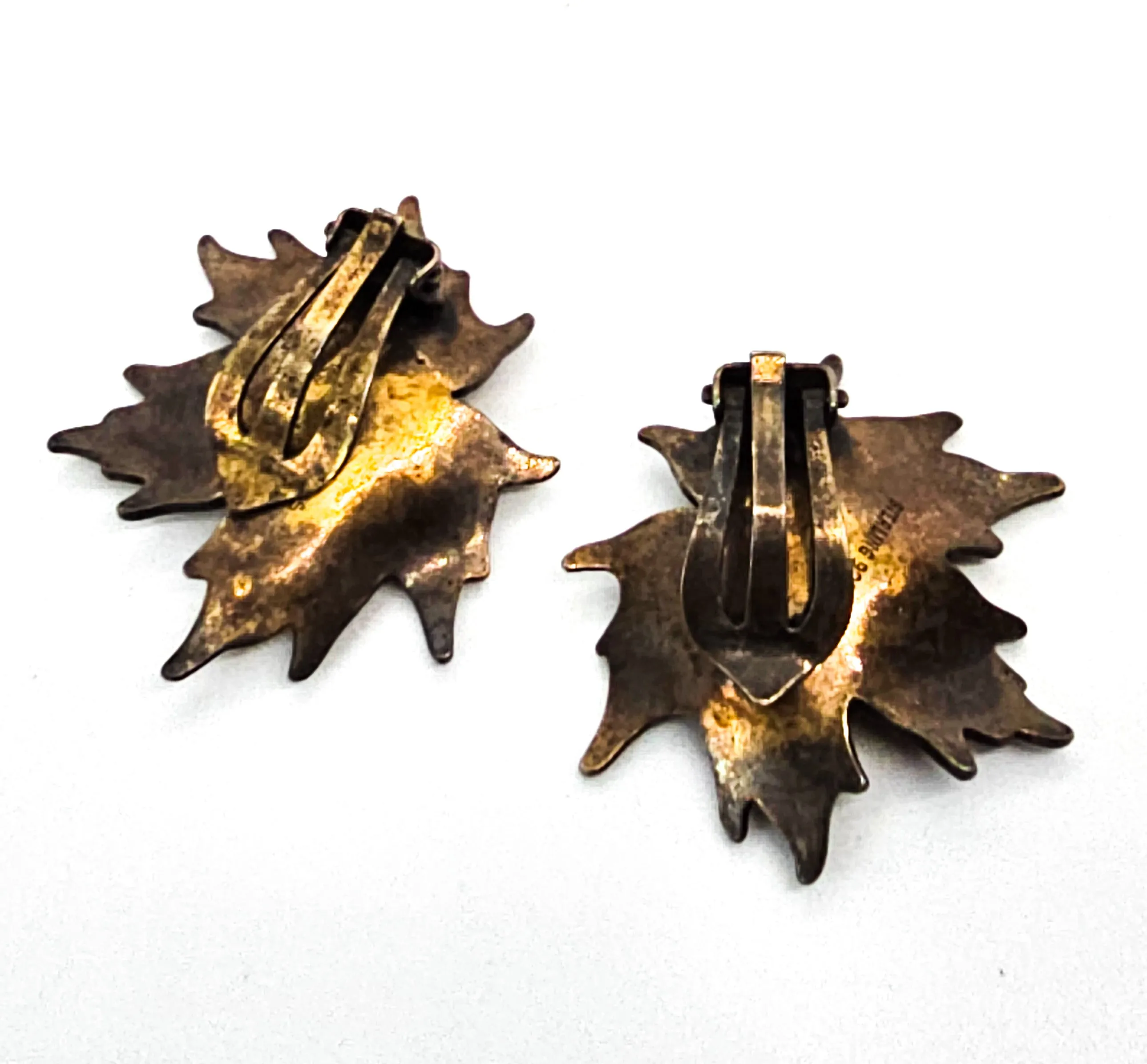 Hroar Prydz Norway enamel sterling silver maple leaf vintage clip on earrings
