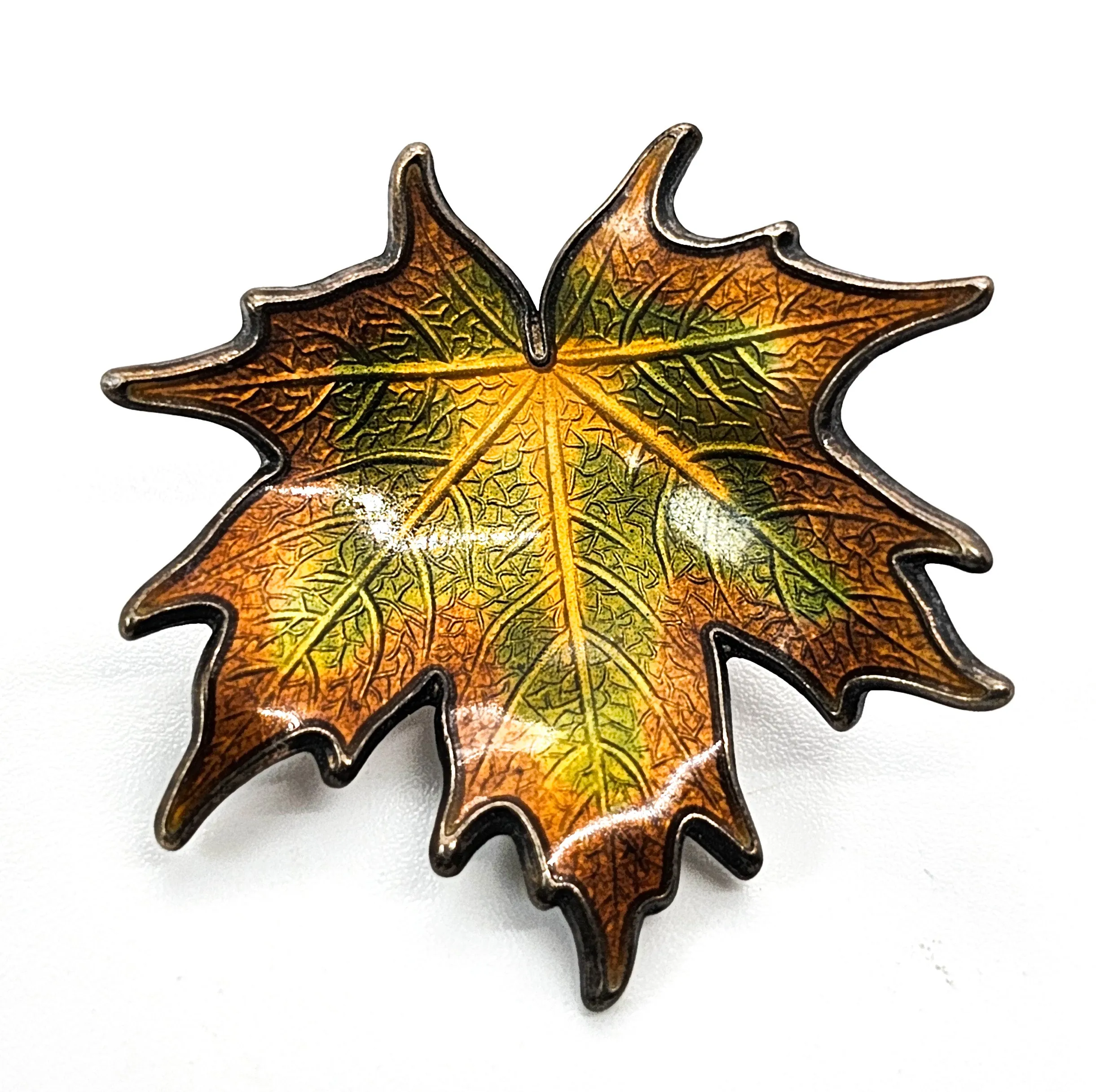 Hroar Prydz Norway enamel sterling silver maple leaf vintage clip on earrings