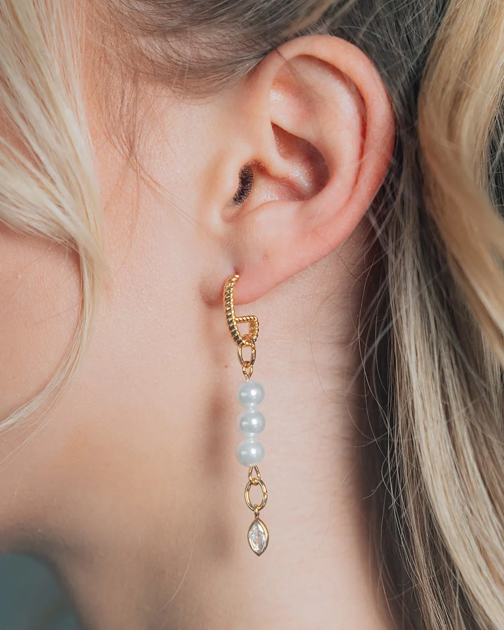 Ivanna CZ Charm Pearl Dangle Earrings