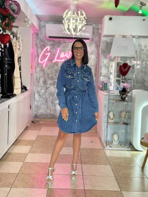 Jean Dress with Pearl