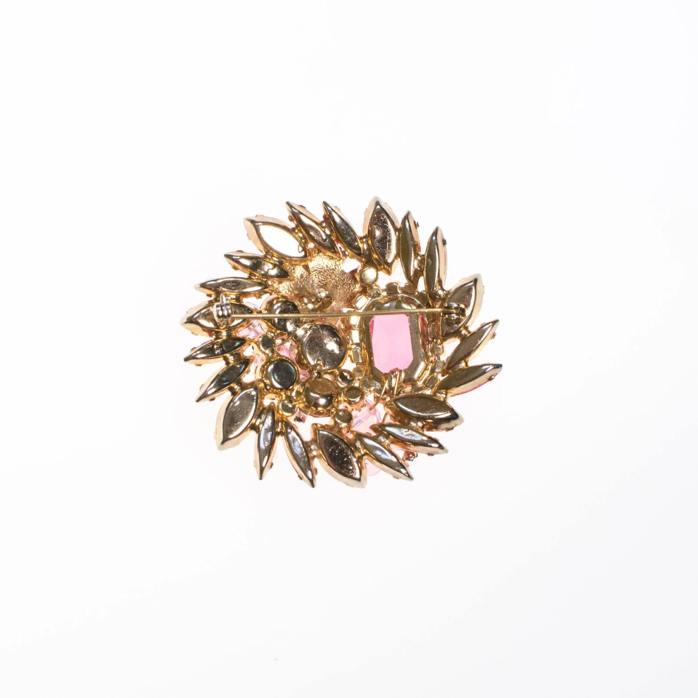 Juliana Pink Rhinestone Brooch with Enamel Flower Accent