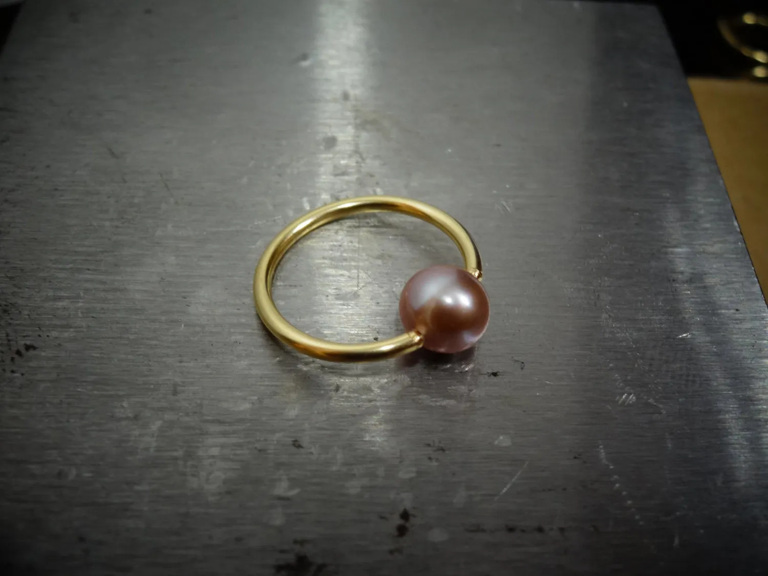 Lavender Pearl Captive Bead Ring 16 ga Hoop - 14k Gold (Y, W, or R), Sterling Silver, or Platinum