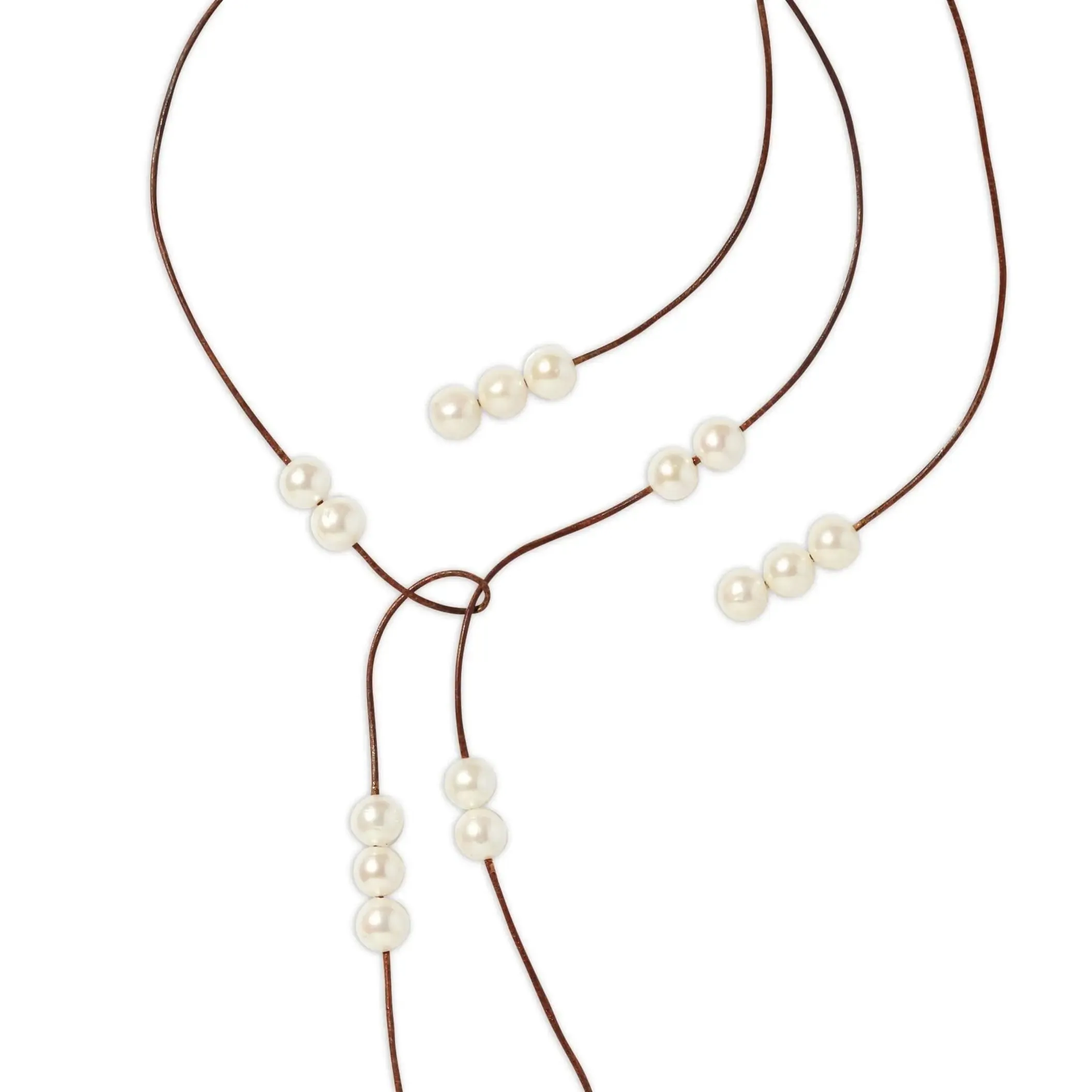 Leather and Scattered Pearl Lariat (Multiple Colors)