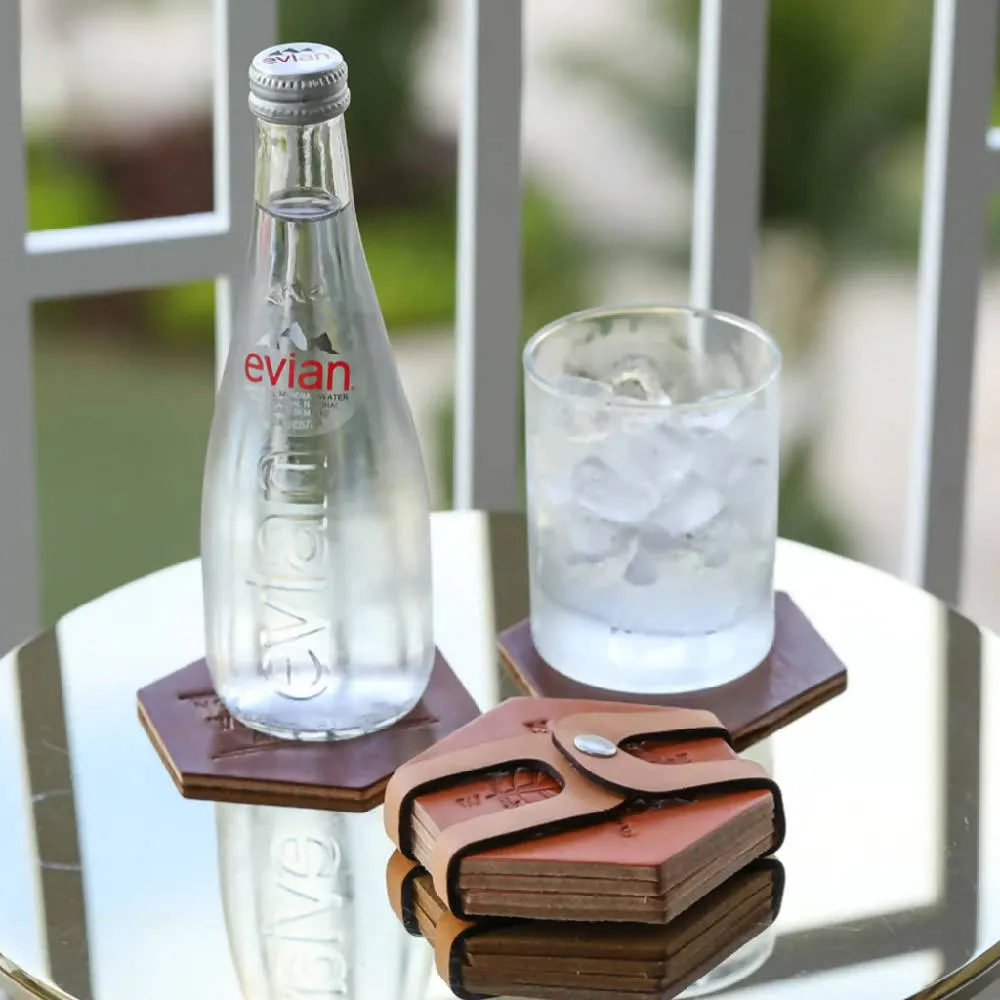 Leather Hexagon Coaster Set