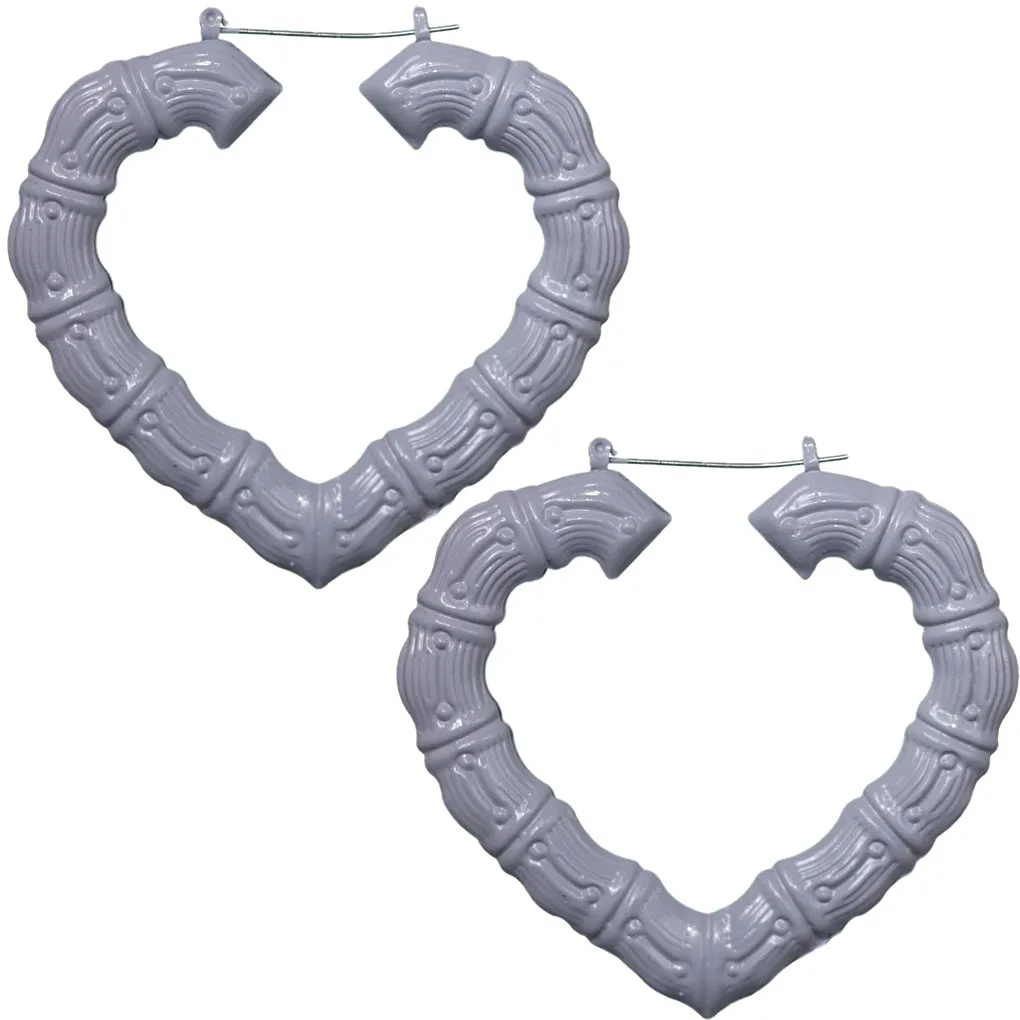 Light Gray Heart Shaped Bamboo Earrings