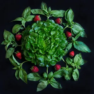 Mandala Fine Art Metal Print, Strawberry and Basil