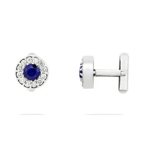 Mens Diamond and Sapphire Cufflinks in 14k White Gold 6.39 Ctw