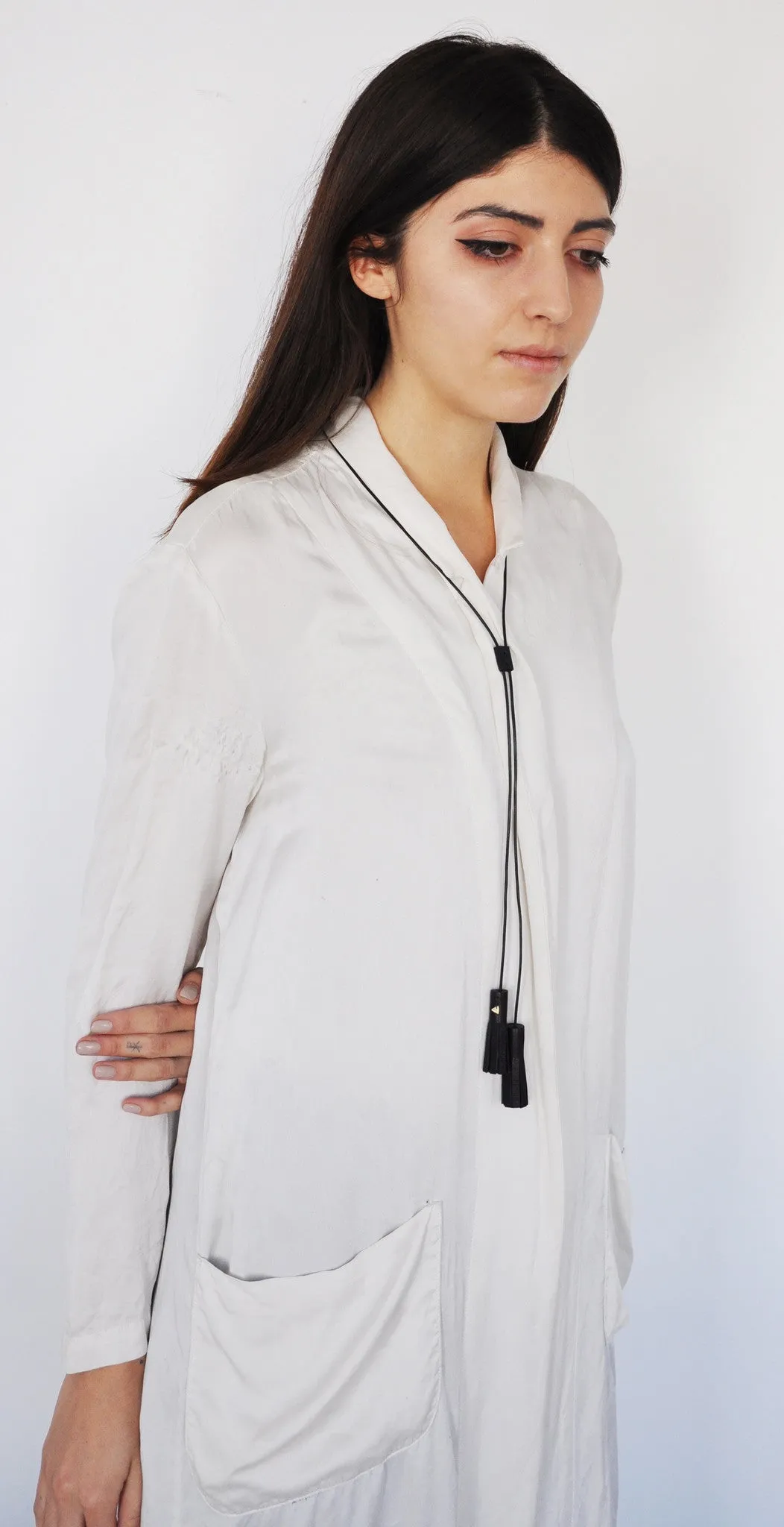 Metallic Mirror Leather Bolo Tassel Necklace