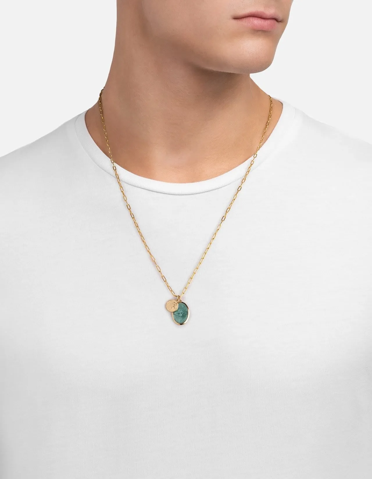 Mini Dove Cable Chain Necklace, Gold Vermeil/Teal
