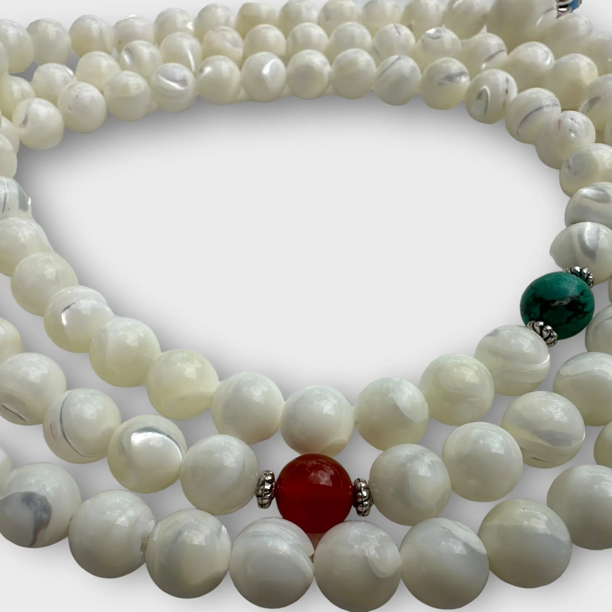 Natural Freshwater Pearl Mala with Turquoise and Carnelian Spacers