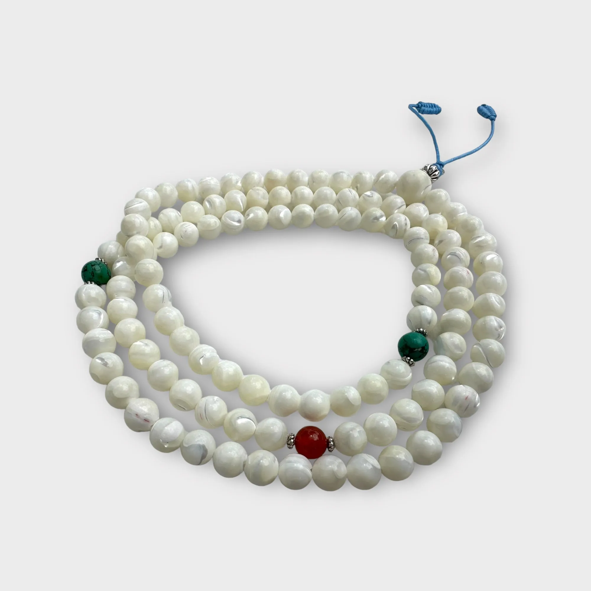 Natural Freshwater Pearl Mala with Turquoise and Carnelian Spacers