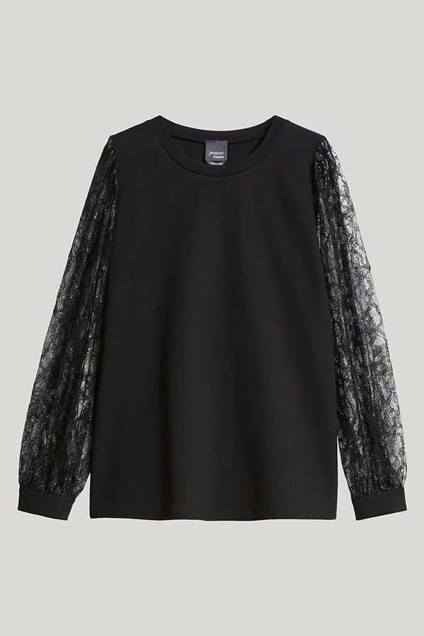 OGGI MILANO-KNIT LACE FABRIC SWEATSHIRT