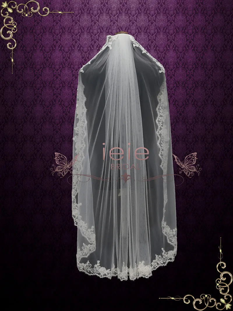One Layer Fingertip Wedding Veil with Lace Edges VG2012