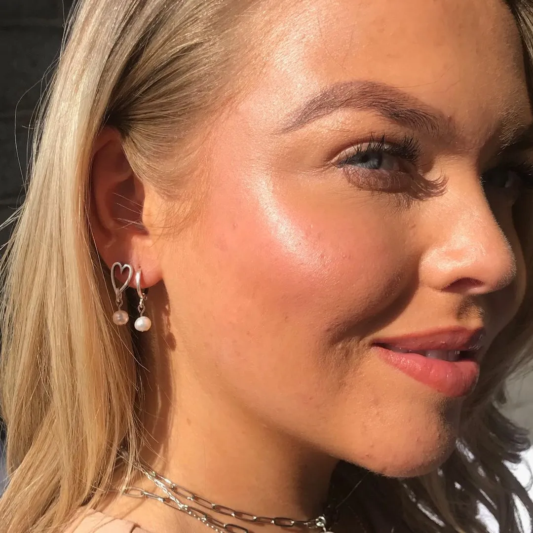 Open Heart & Pearl Stud Earrings