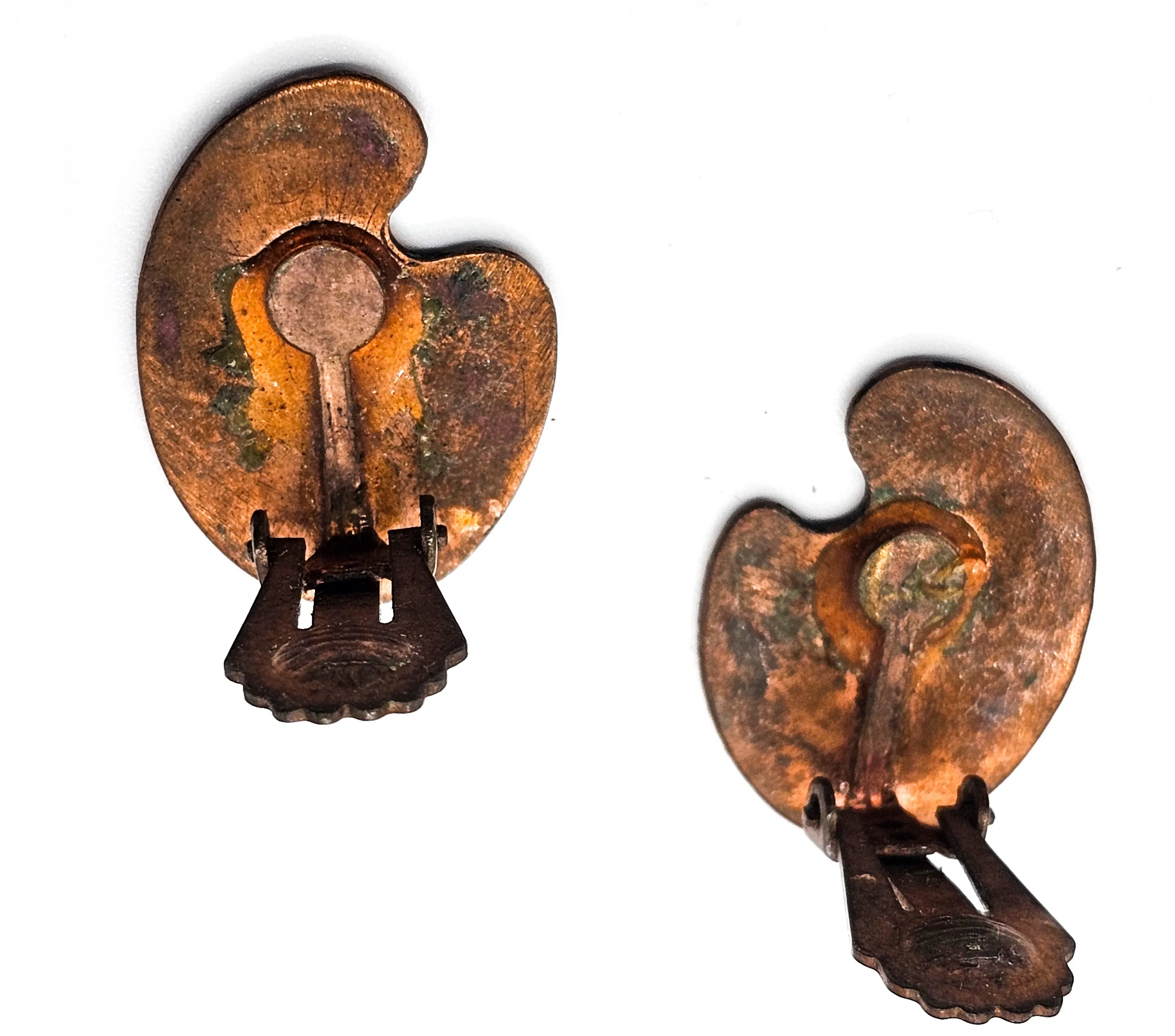 Painter's pallet black enamel painted copper vintage clip on earrings