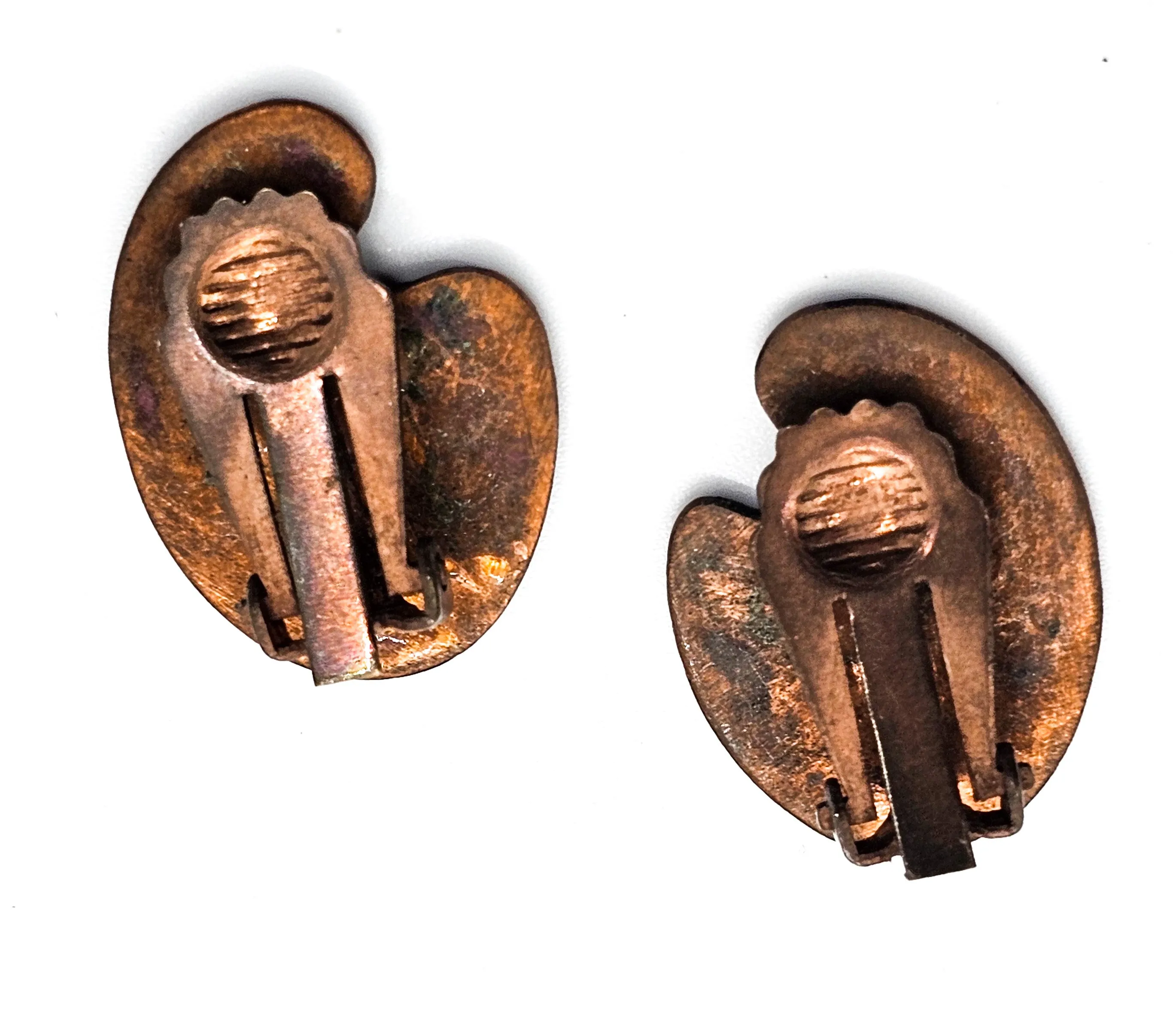 Painter's pallet black enamel painted copper vintage clip on earrings