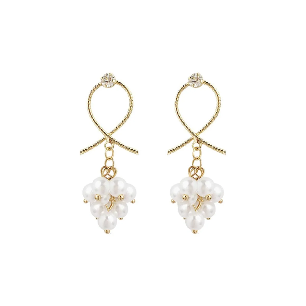 Pearl & Cubic Zirconia 18K Gold-Plated Grape Drop Earrings