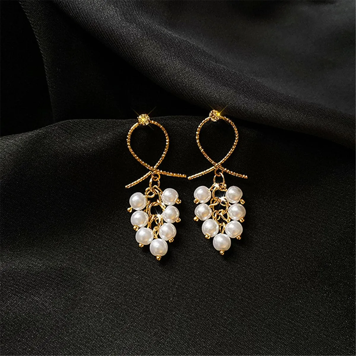 Pearl & Cubic Zirconia 18K Gold-Plated Grape Drop Earrings