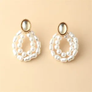 Pearl & Moonstone 18K Gold-Plated Oval Double-Circle Drop Earrings