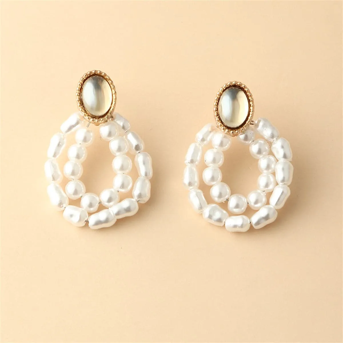 Pearl & Moonstone 18K Gold-Plated Oval Double-Circle Drop Earrings