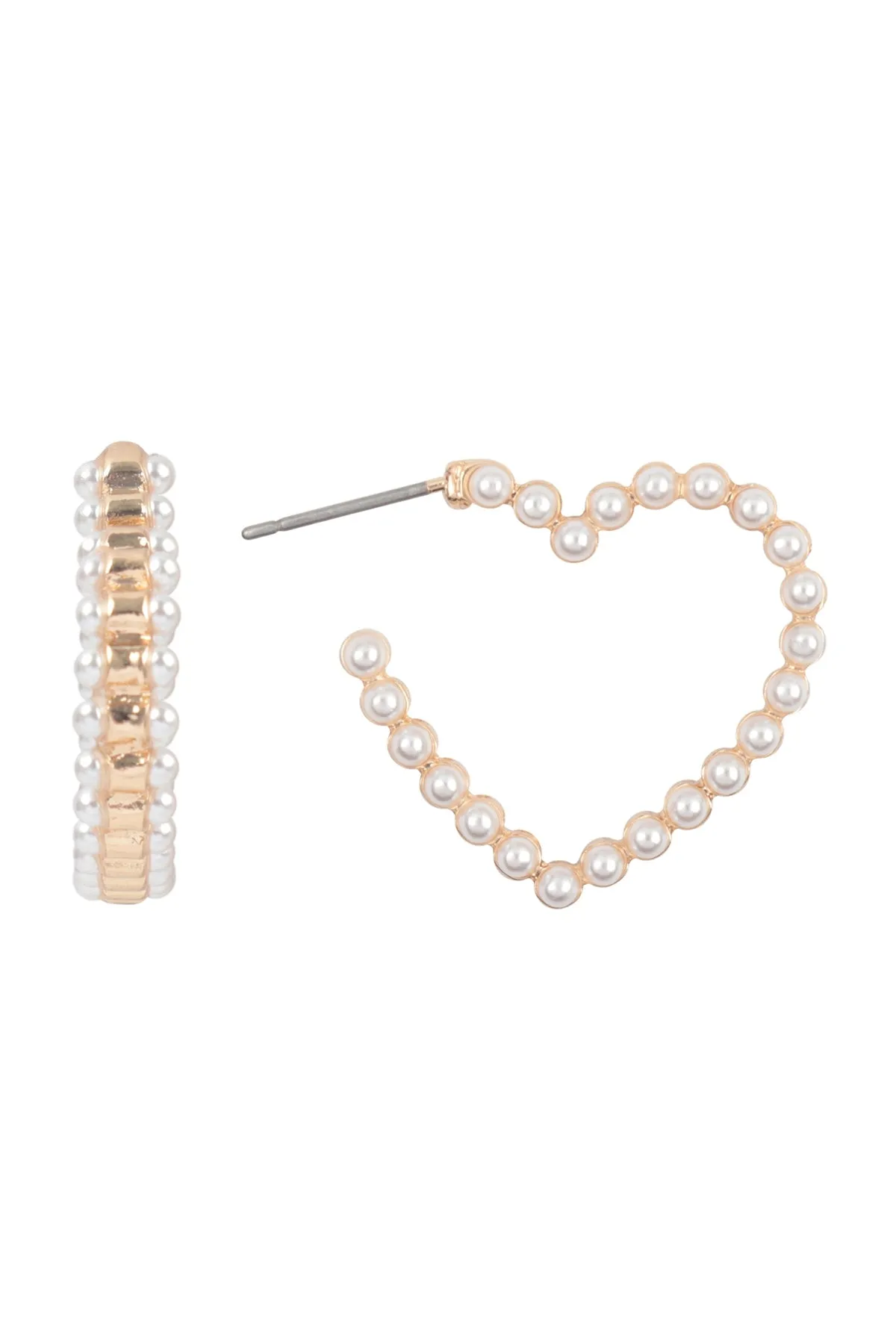 PEARL HEART HOOP EARRINGS