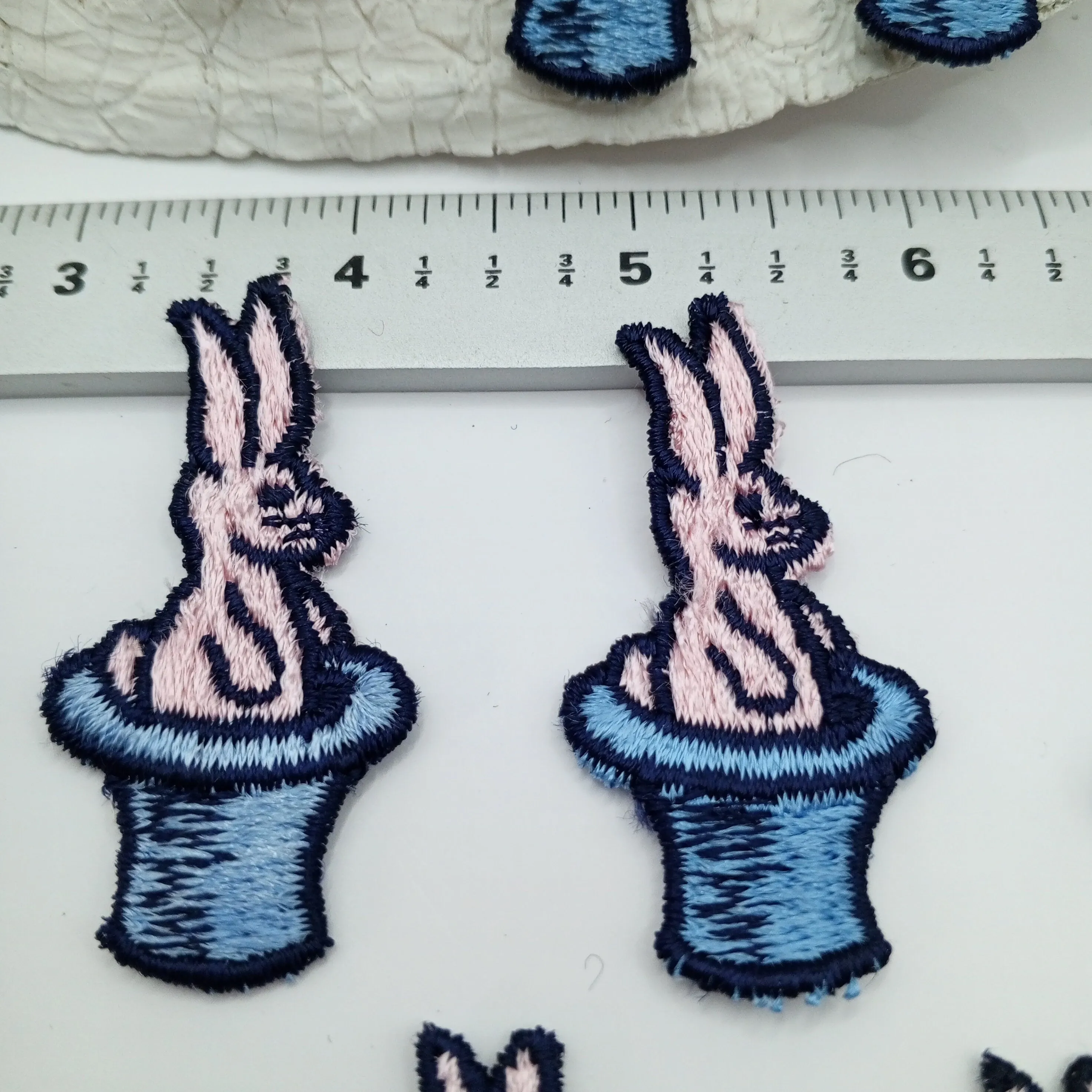 PINK BUNNY in Magic Blue Hat VINTAGE sew on Applique Decorative Patches pastel cartoon rabbit patches #451