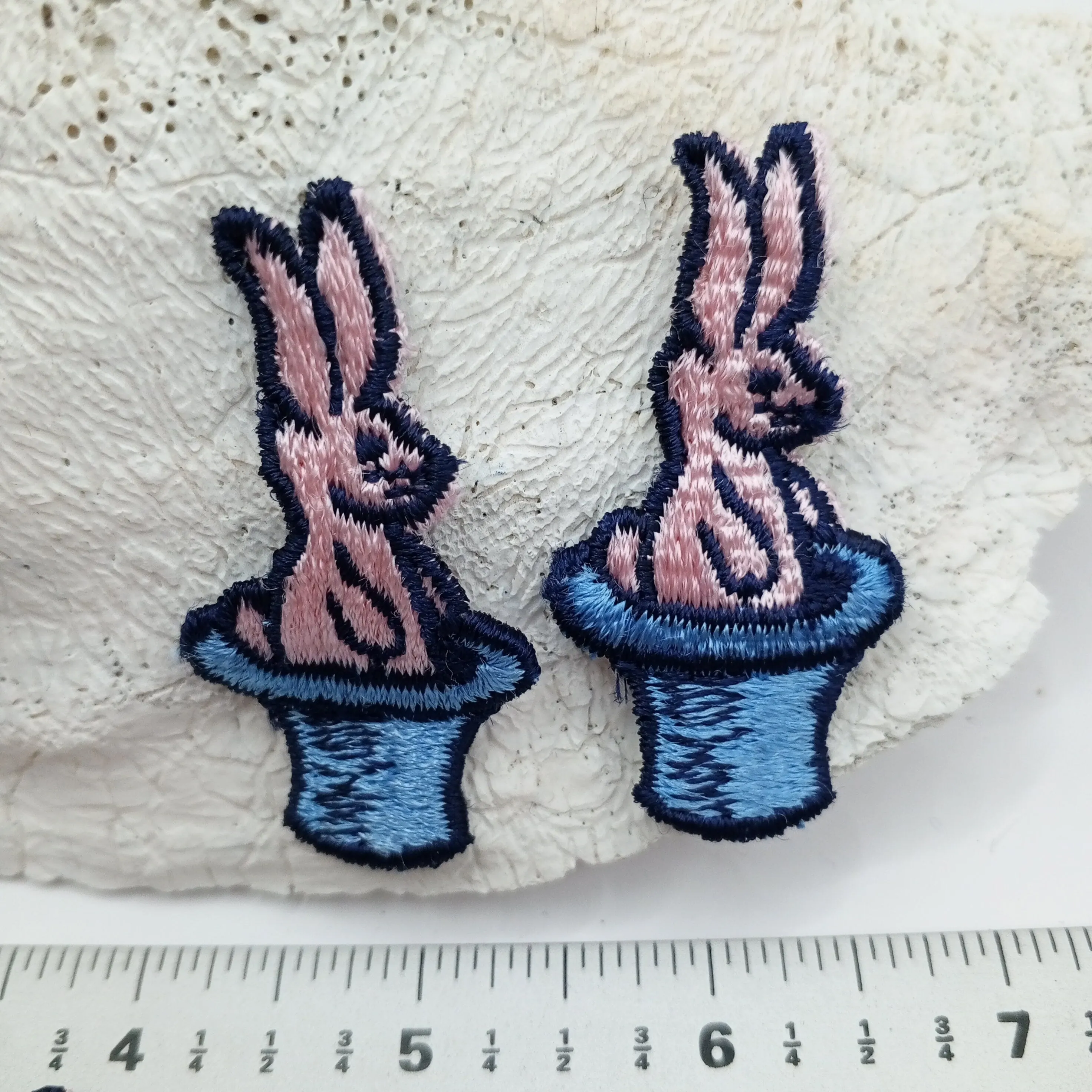PINK BUNNY in Magic Blue Hat VINTAGE sew on Applique Decorative Patches pastel cartoon rabbit patches #451