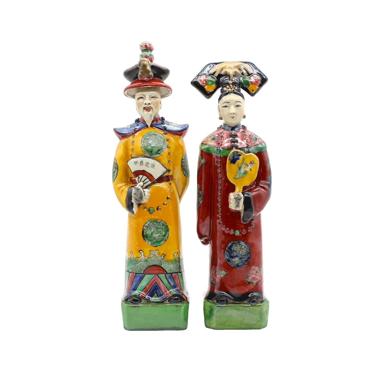 Qing Dynasty Emperor and Empress Hand Painted Ceramic Figurines