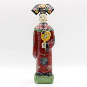 Qing Dynasty Emperor and Empress Hand Painted Ceramic Figurines