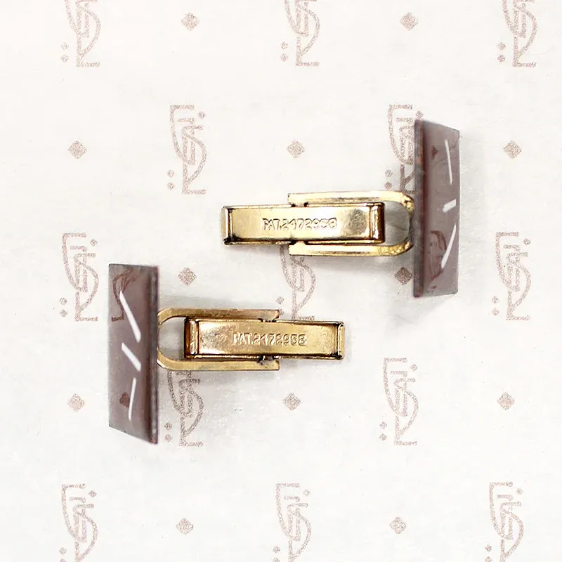 Red Enamel on Copper Cufflinks with Jaunty Stripes