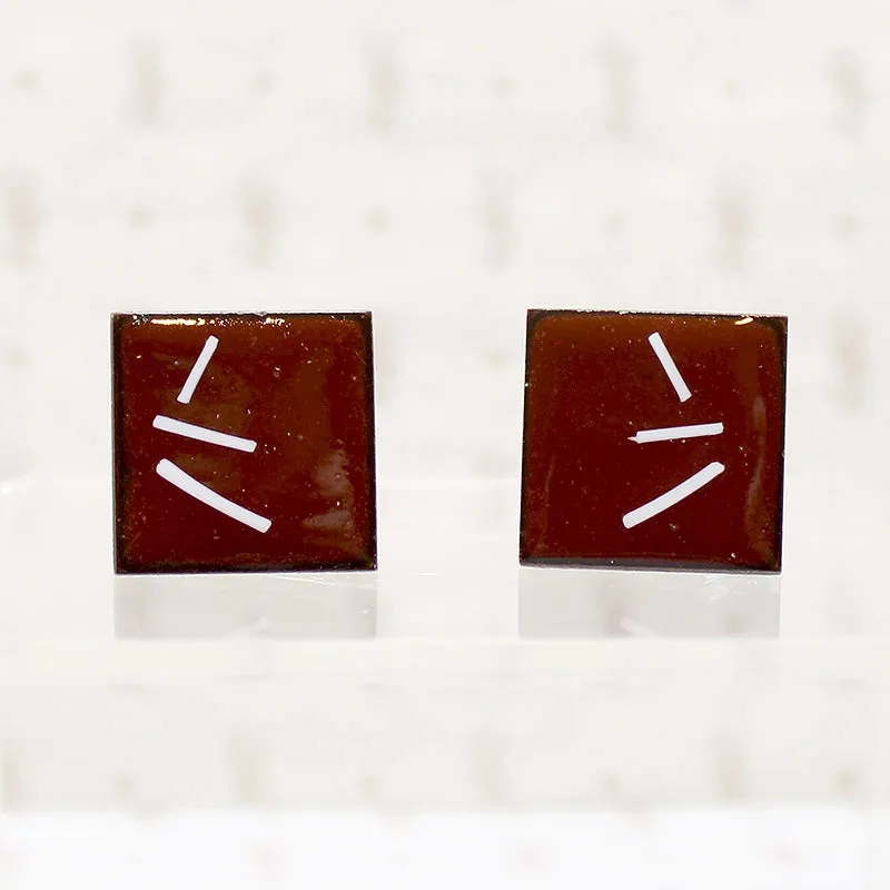 Red Enamel on Copper Cufflinks with Jaunty Stripes