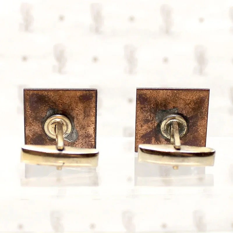 Red Enamel on Copper Cufflinks with Jaunty Stripes