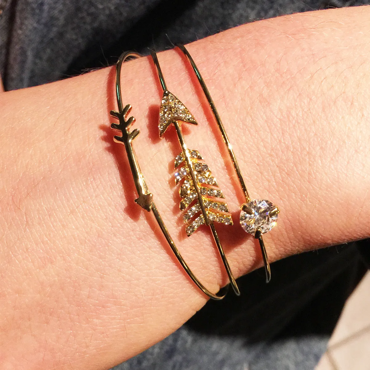 Rhinestone Arrow Cuff Set