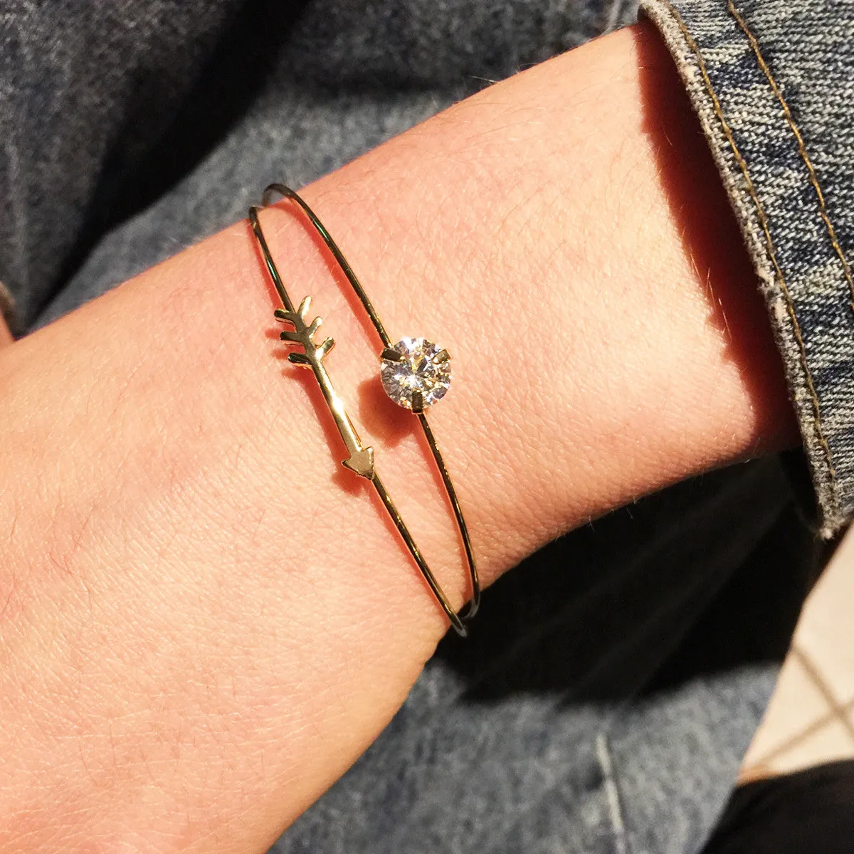 Rhinestone Arrow Cuff Set