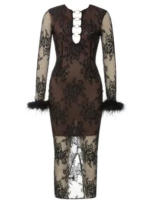 Round Neck Long Sleeve Lace Bodycon Dress HB77740