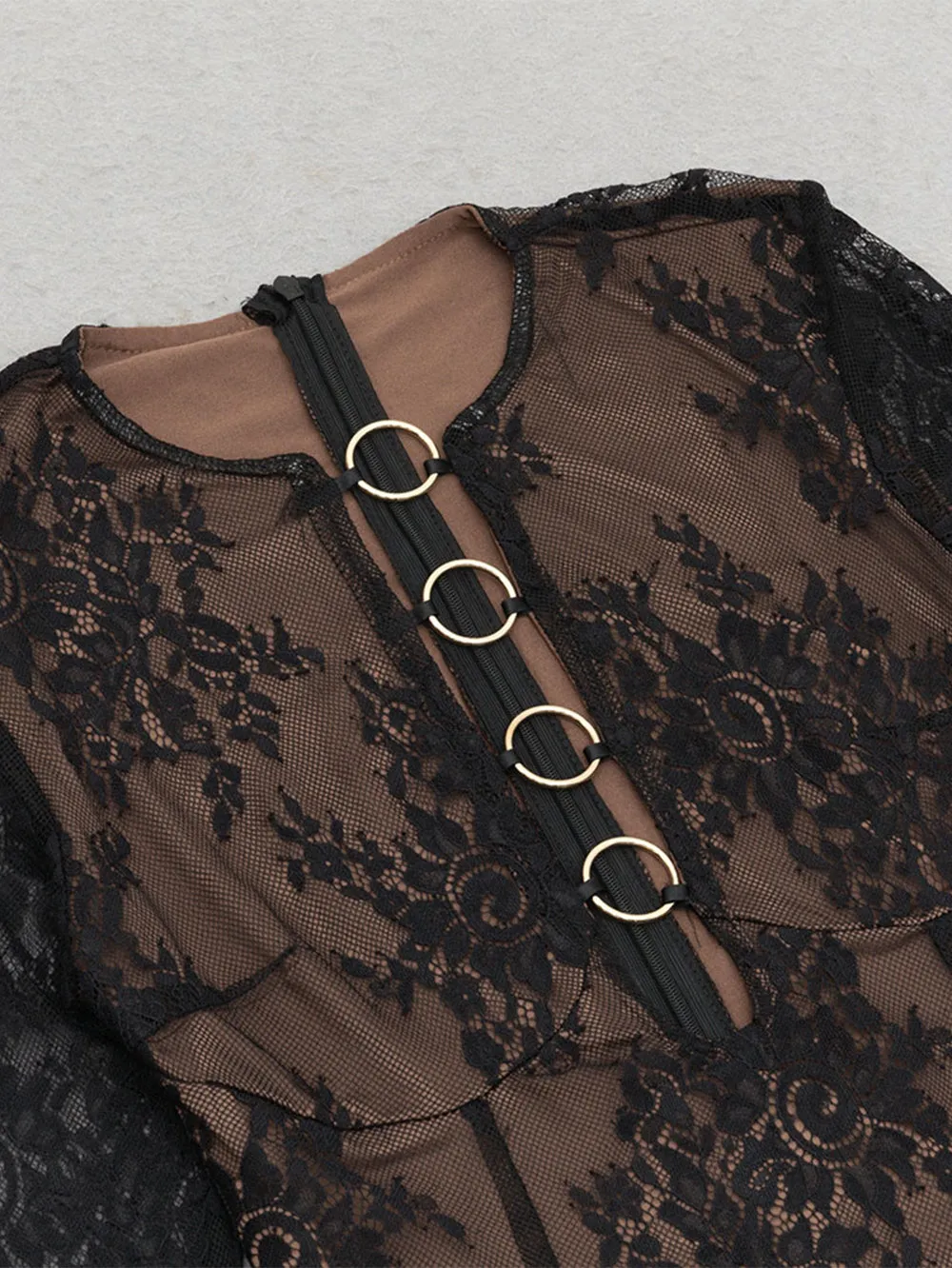 Round Neck Long Sleeve Lace Bodycon Dress HB77740