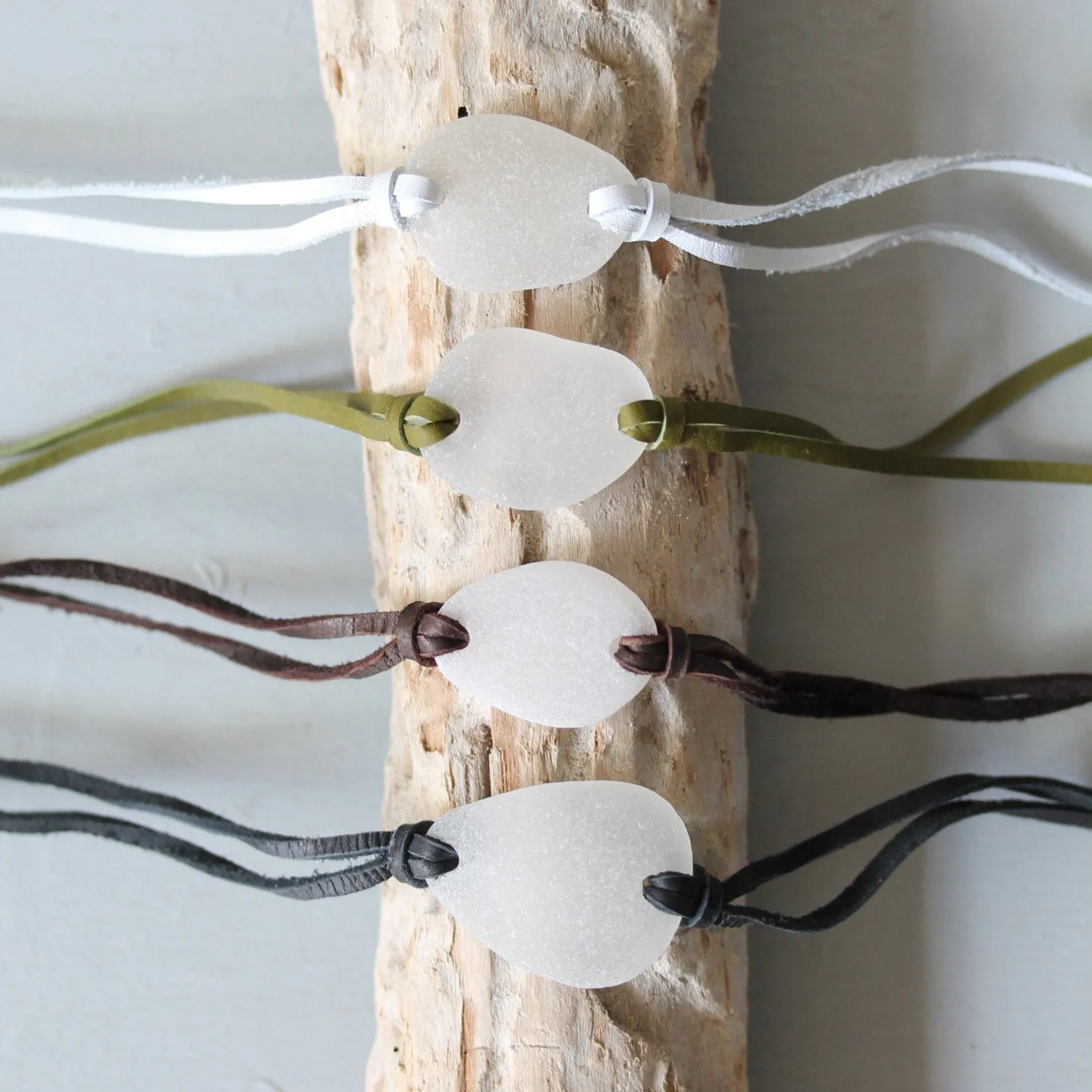Sea Glass & Leather Wrap Bracelet