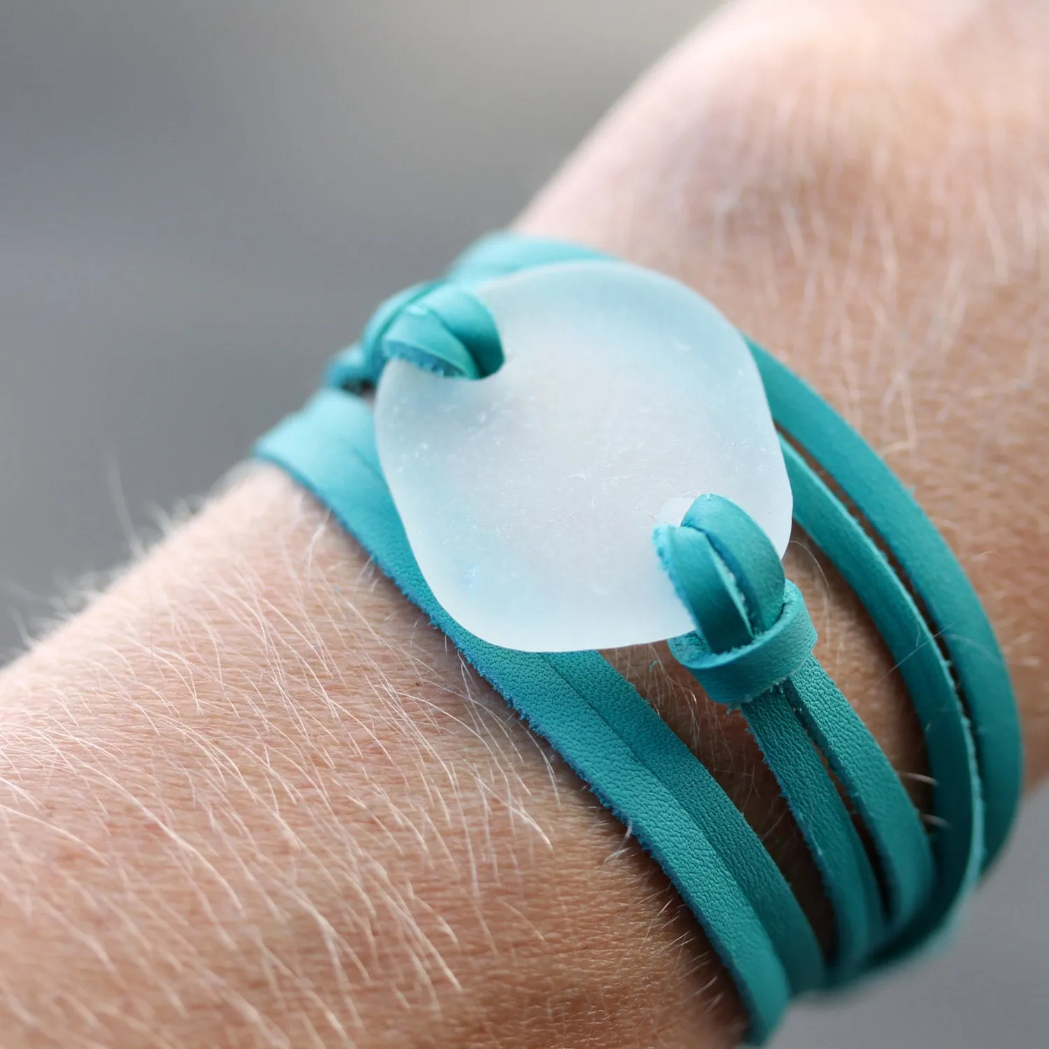Sea Glass & Leather Wrap Bracelet