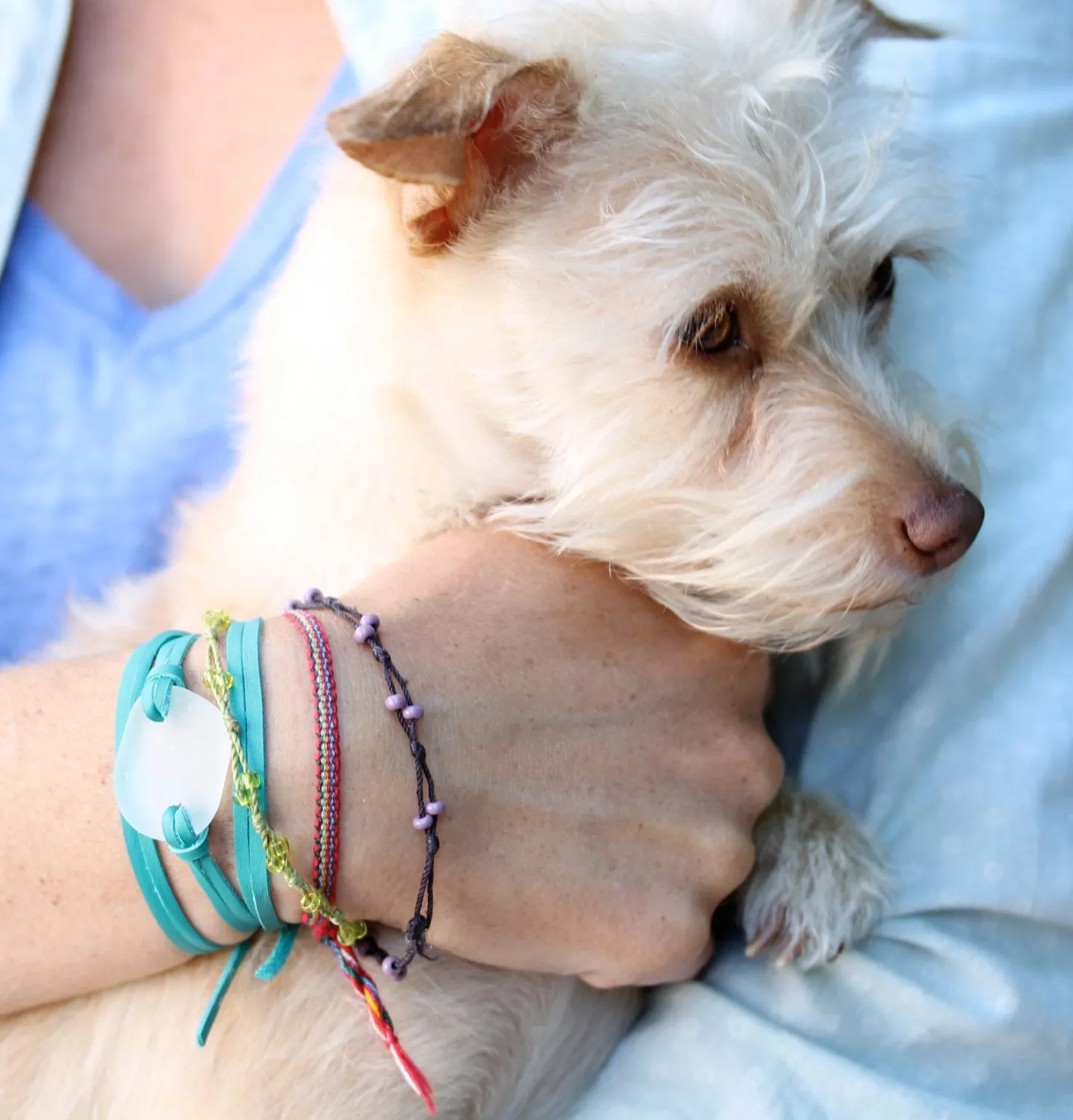 Sea Glass & Leather Wrap Bracelet