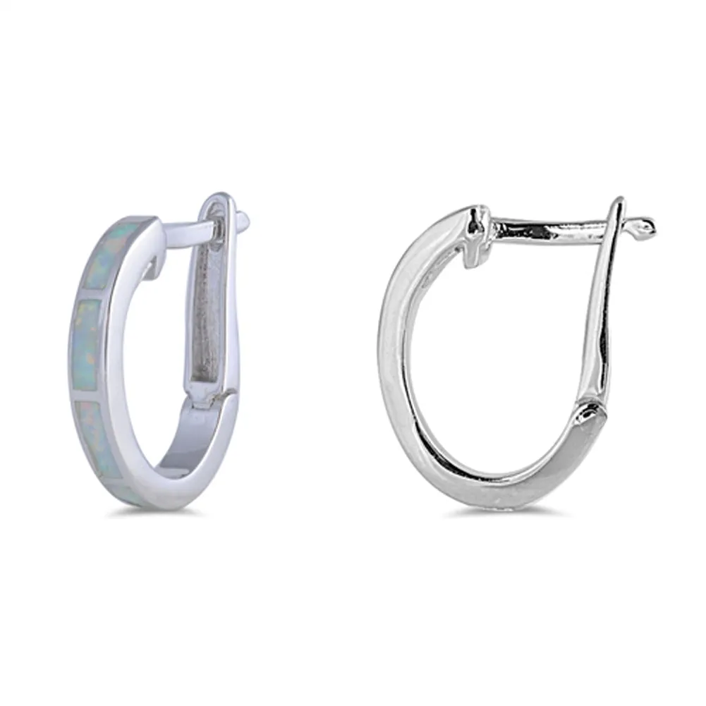 Simple Hoop Classic White Simulated Opal .925 Sterling Silver Circle Fashion Earrings