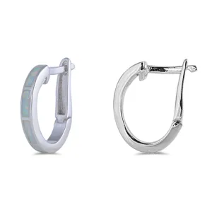 Simple Hoop Classic White Simulated Opal .925 Sterling Silver Circle Fashion Earrings