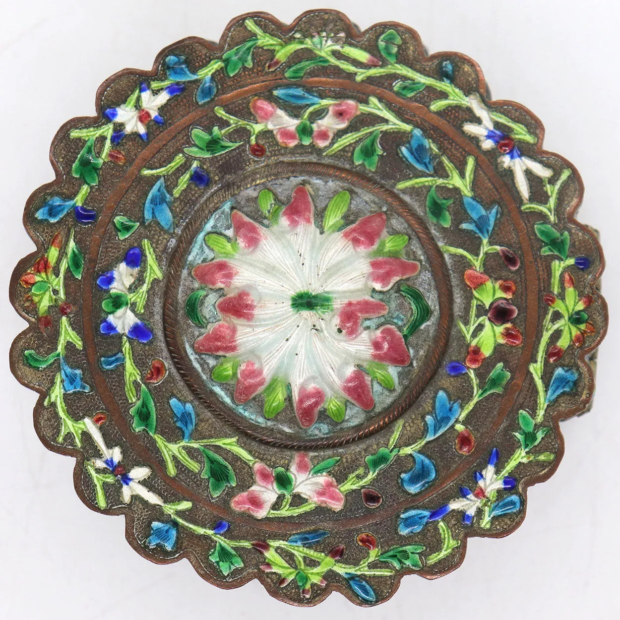Small Chinese Export Cloisonne Enamel and Brass Reticulated Box
