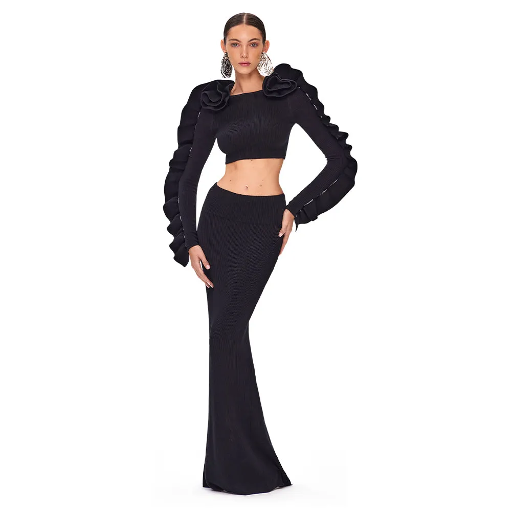 Square Collar Long Sleeve Fungus Lace Maxi Set BD2497