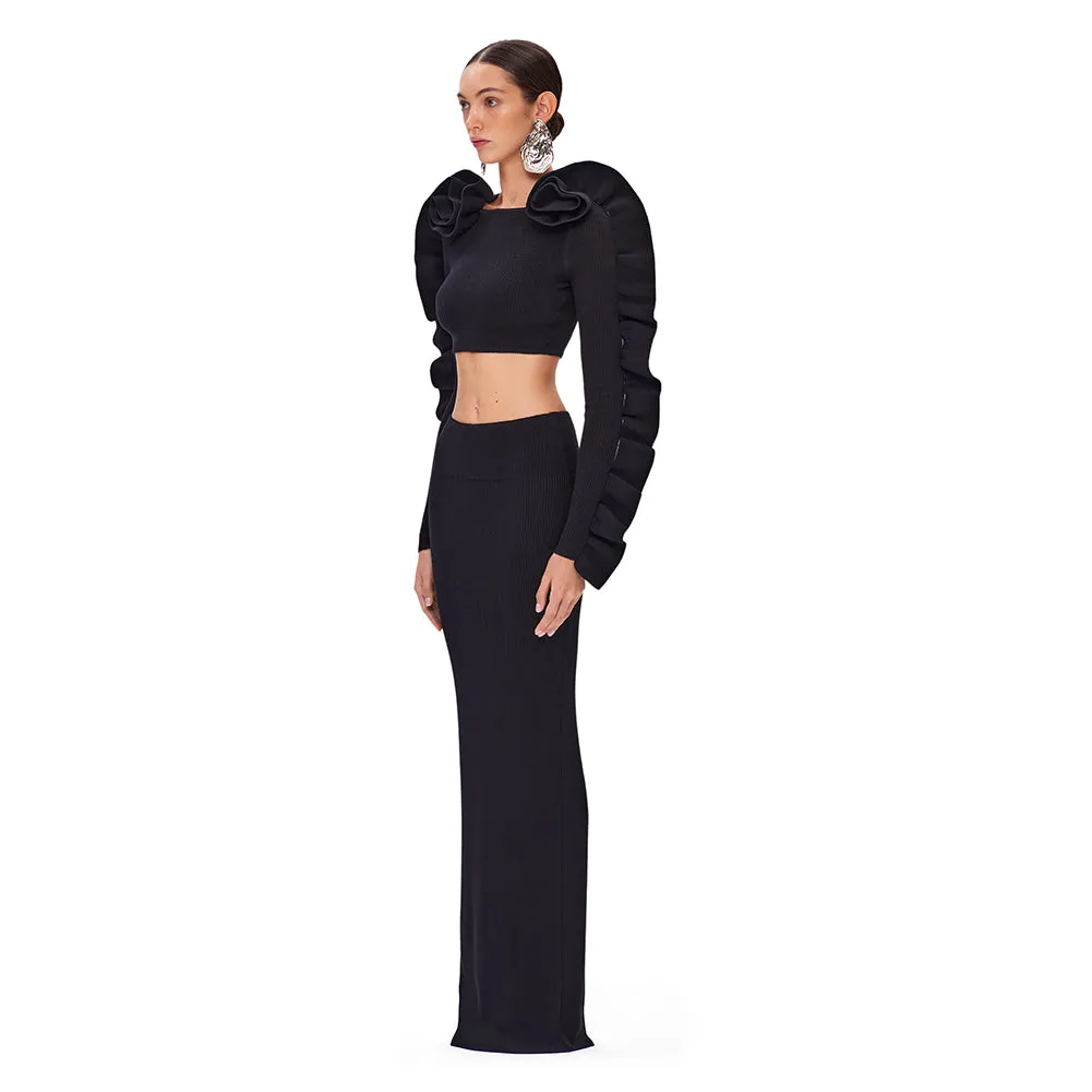 Square Collar Long Sleeve Fungus Lace Maxi Set BD2497
