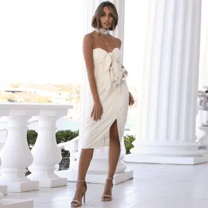 Strapless Sleeveless Lace Up Over Knee Bodycon Dress HB6306