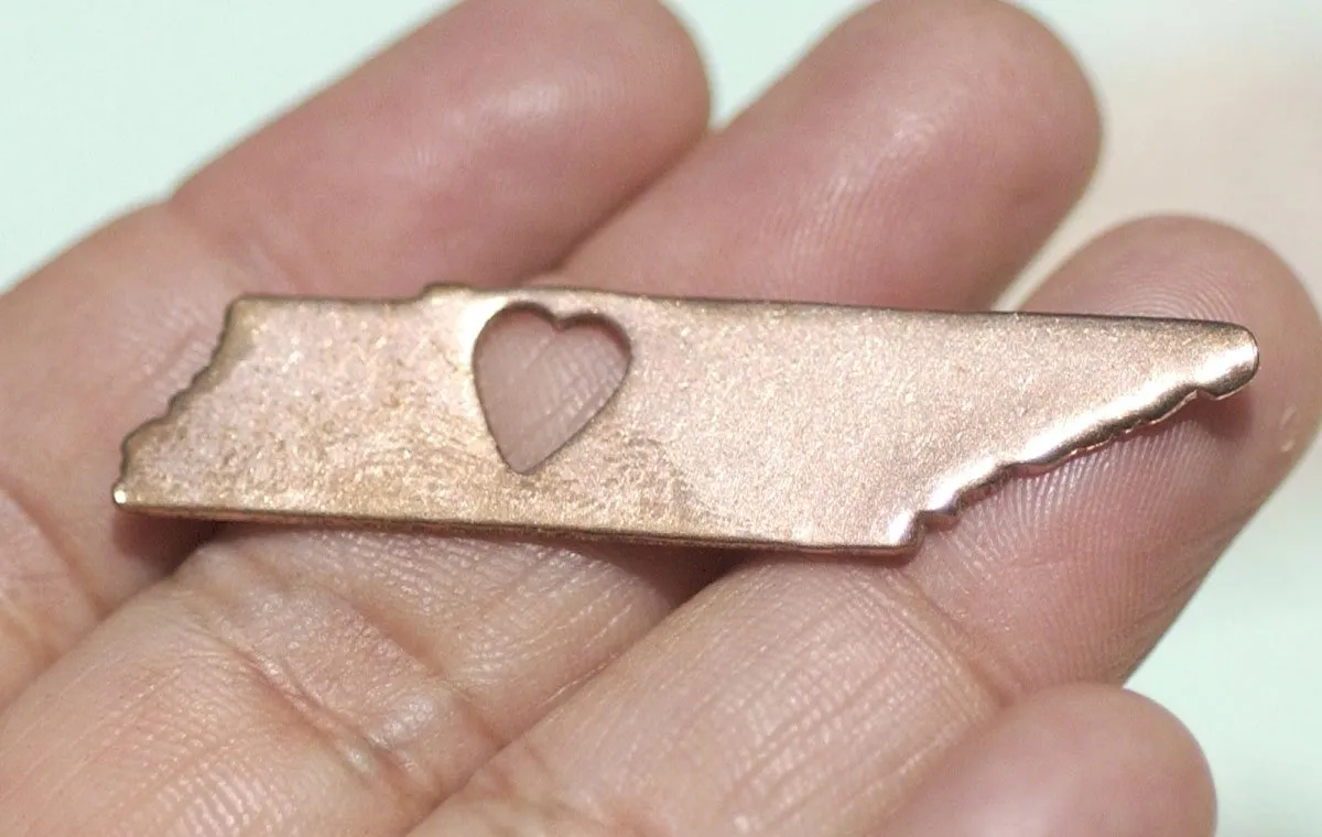 Tennessee State with Tiny Long Heart Cutout Blanks for Enameling Metalworking Stamping Texturing Blank Variety of Metals - 4 pieces