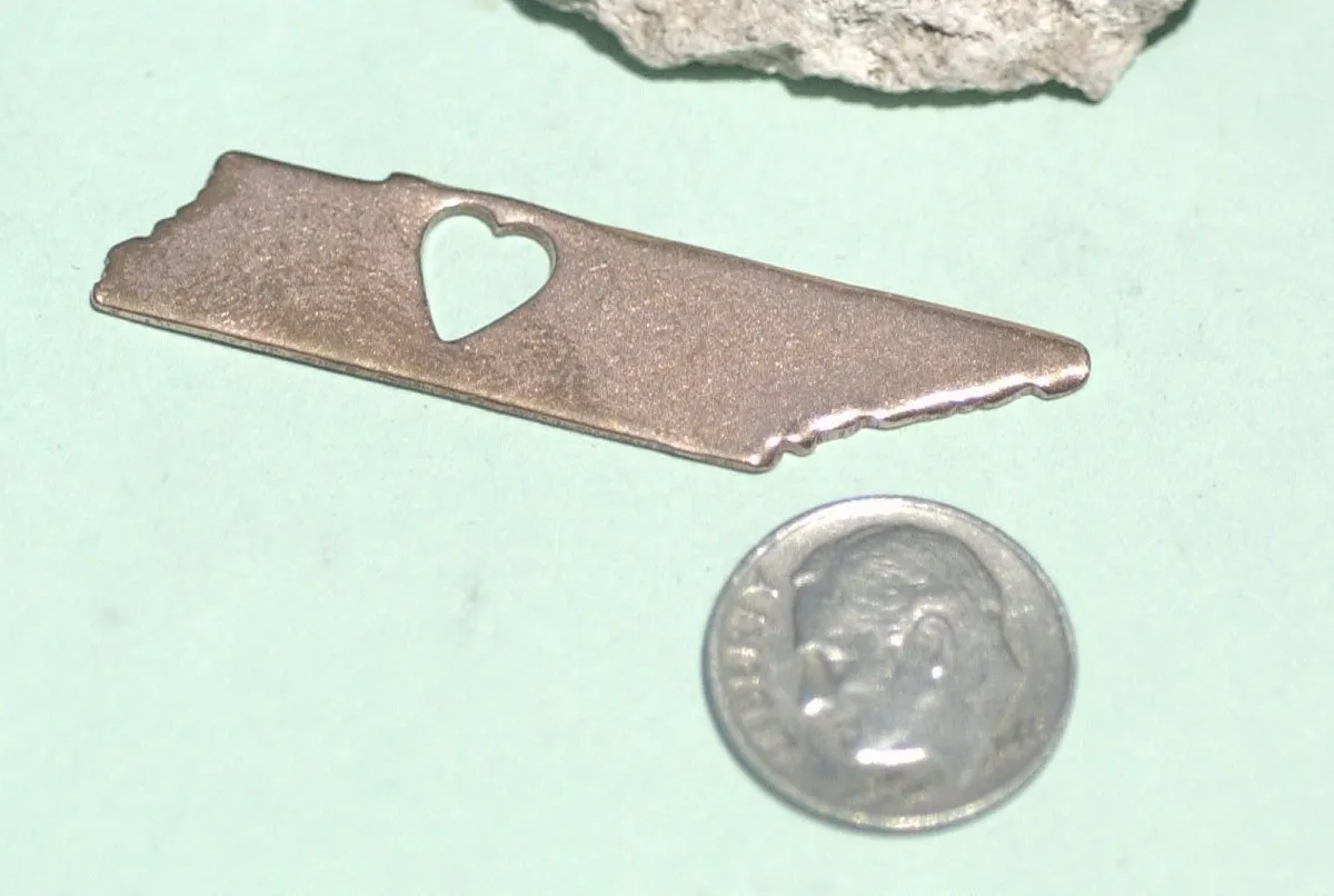 Tennessee State with Tiny Long Heart Cutout Blanks for Enameling Metalworking Stamping Texturing Blank Variety of Metals - 4 pieces