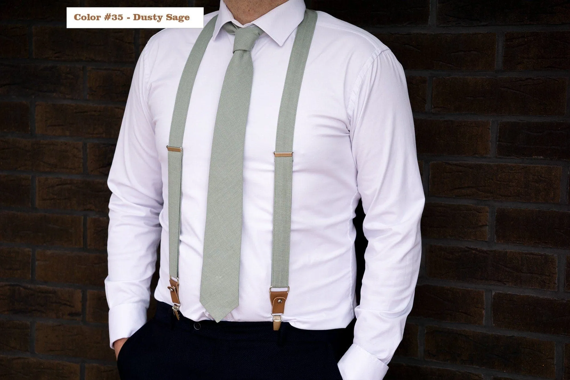 Terracotta Linen Bow Tie & Suspenders | Groom